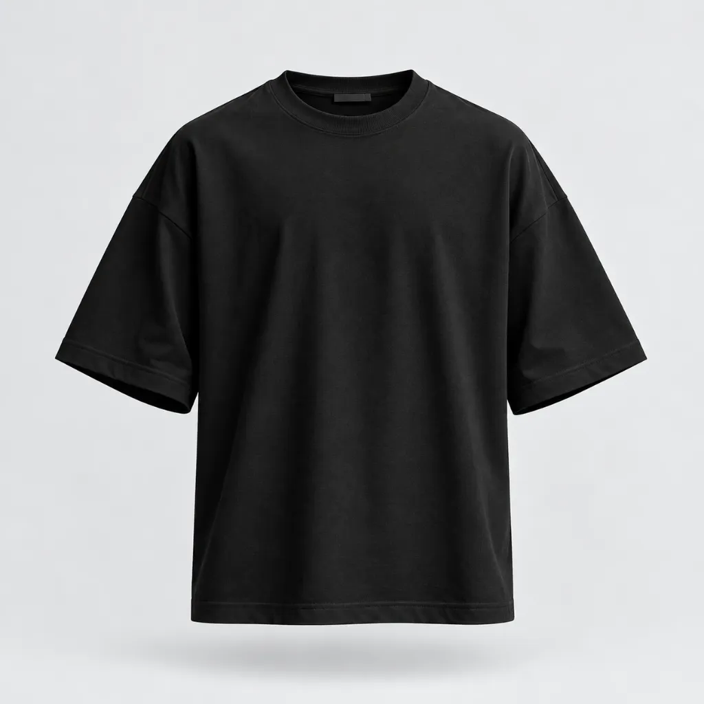 Camiseta negra oversize en fondo claro.webp