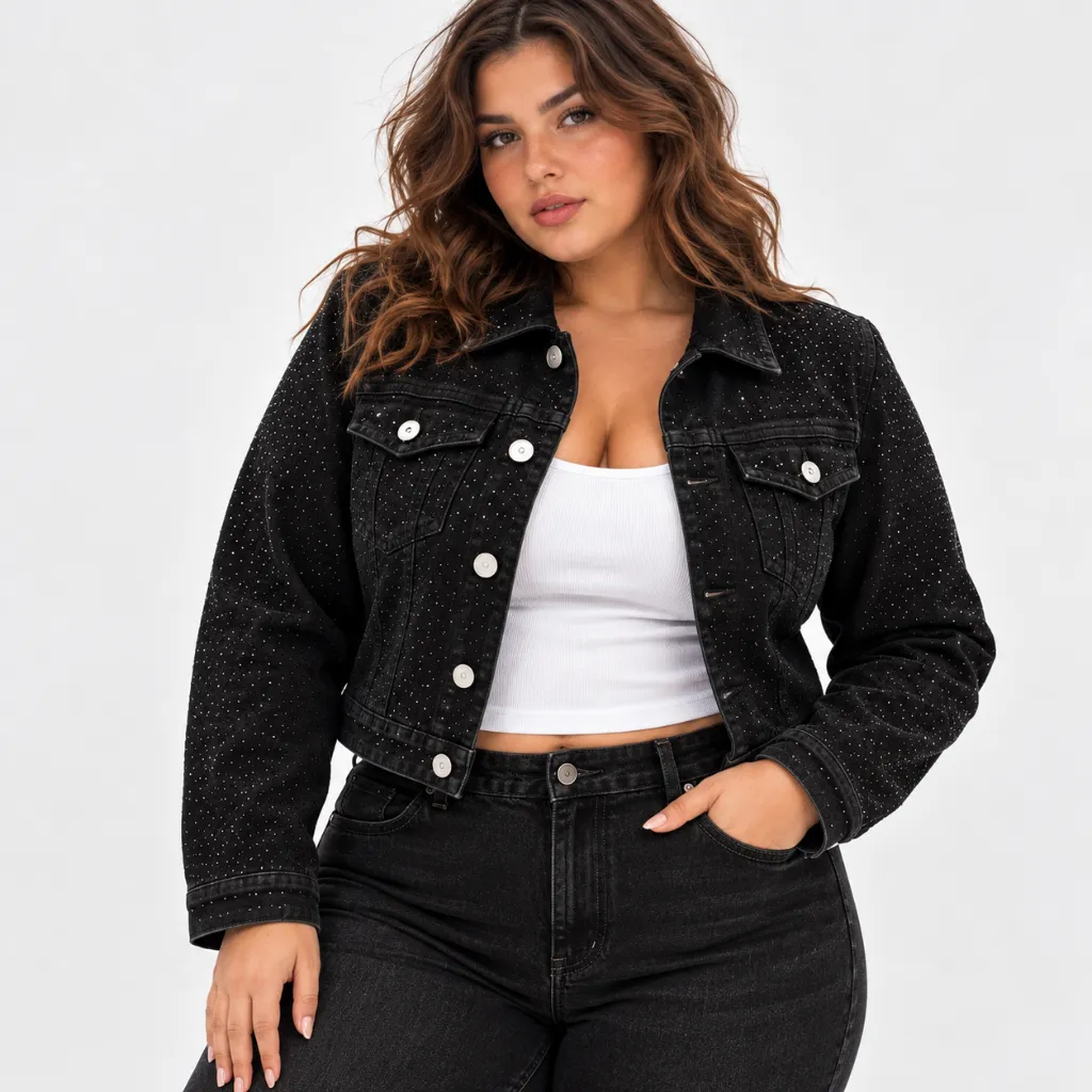 Retrato de moda con denim brillante.webp