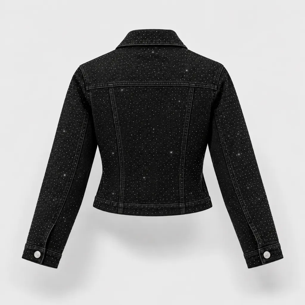 Chaqueta vaquera negra con tachuelas brillantes.webp